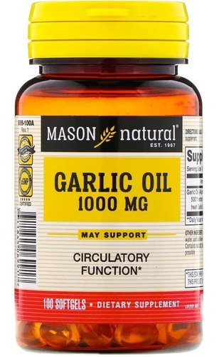 Mason Natural Aceite De Ajo 1000 Mg, 100 Softgels Sfn