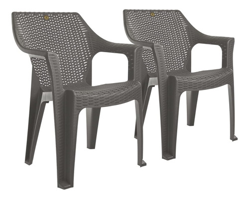 Kit 2 Sillas Exteriores De Plástico Gris Humo Color de la estructura de la silla Gris/Humo