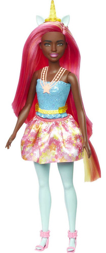 Barbie - Muñeca De Unicornio Con Pelo Rosa Y Amarillo, Fal.