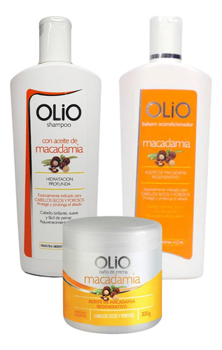 Shampoo + Acondicionad + Baño De Crema Olio Aceite Macadamia