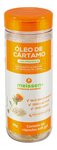 Óleo De Cártamo C/ Vitamina E 60cáps 1000mg Rico Ômega 6 E 9 Sabor Neutro