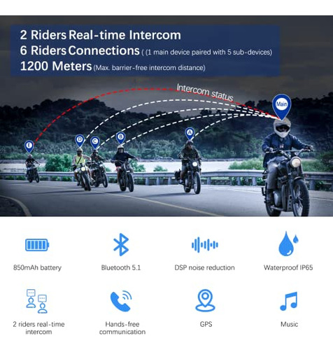 Intercom Moto V6 Pro Bluetooth 1200m - Cascos Moto