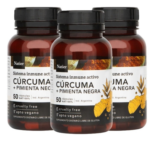 Cúrcuma + Pimienta Negra X 50 Capsulas - Natier Fyr X3 Un