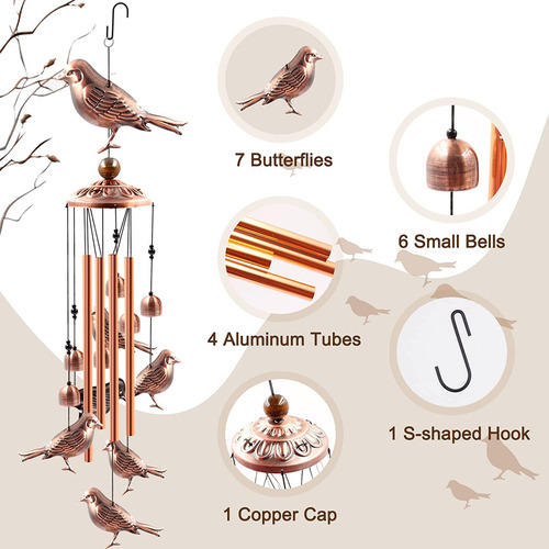 Al Aire Libre Pájaros Tubo De Aluminio Carillón De Viento