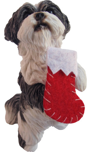 Sandicast Adorno De Navidad Shih Tzu Con Calcetn Plateado Y