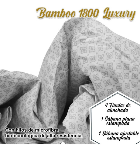 Imagen 3 de 5 de Juego Sábanas King Size 1800 6pzs Microfibra Bambu Blanco