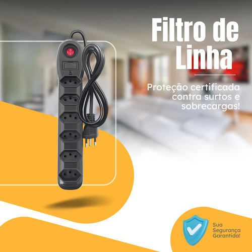 Filtro De Linha 6 Tomadas 1 Metro 10a Bivolt Preto Megatron
