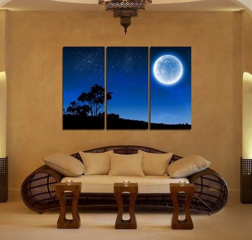 Cuadro 80x120cm Luna Llena Paisaje Noche Estrella
