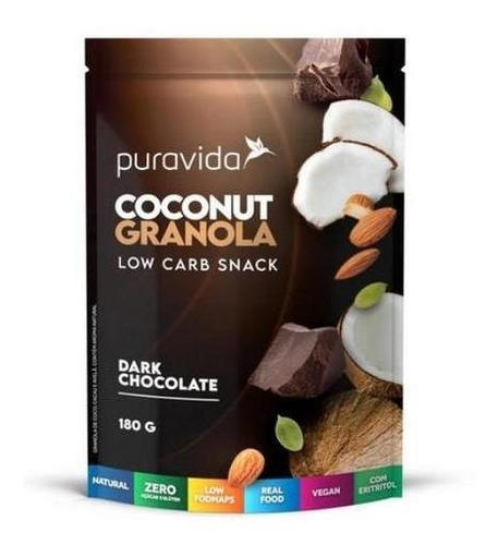 Granola Coconut Dark Chocolate 180g, Puravida, Low Carb