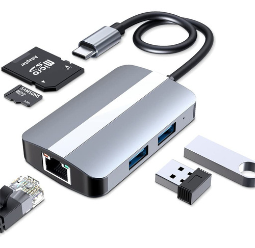 Adaptador Concentrador Usb C 5 1 3.0 Hub Tipo Rj45 Divisor S