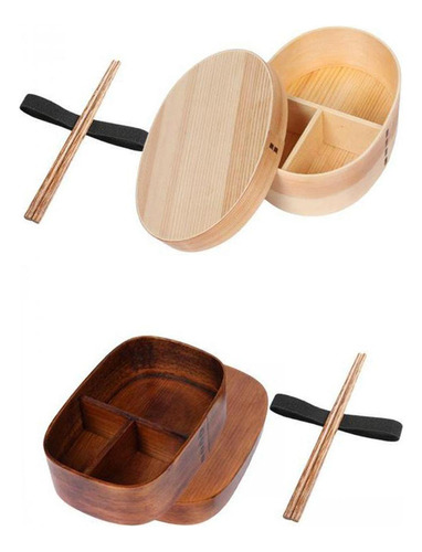 . 2 Uds Caja Bento De Estilo Japonés De Madera