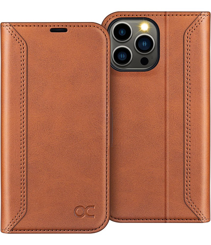 Funda Ocase Tipo Cartera Para iPhone 13 Pro Max-retro Brown