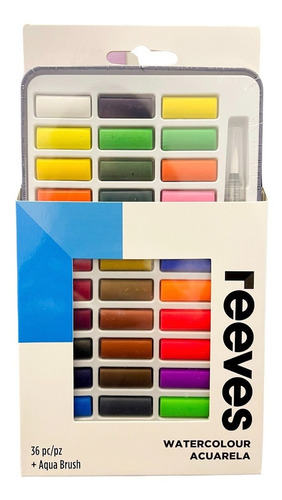 Acuarelas Pastillas Reeves Lata X36 Colores + Pincel De Agua