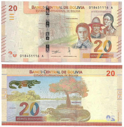 Billete Bolivia 20 Bolivianos Año 2018 Papel Moneda Unc