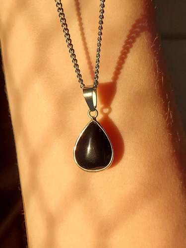 Collar Dije Cuarzo Rosa Amatista Obsidiana Mini Gota +cadena Obsidiana