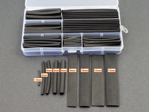 Imagen 2 de 3 de Kit Termocontraible Negro Set 140 Piezas Caja 1.5mm A 13mm