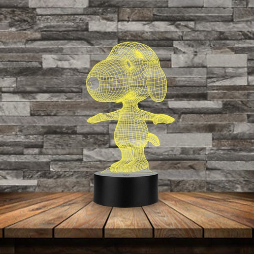 Lámpara Led Snoopy Caricatura Para Regalar Art12676 Estructura Negra