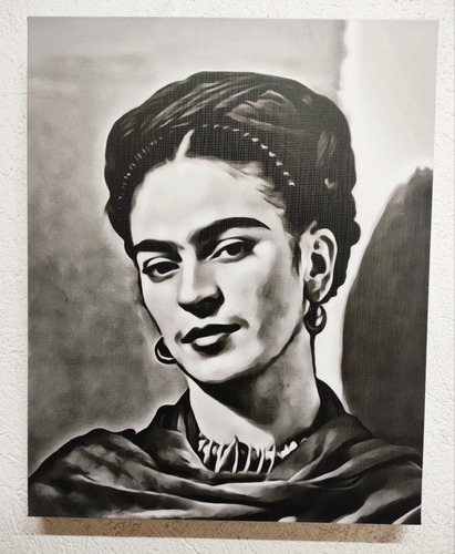 Cuadro De Frida Kahlo Blanco Y Negro En Bastidor 30 X 24 Cms
