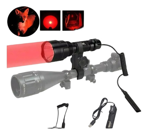 Linterna Caza - Tactica 800 Mts / 4colores / Hiking Outdoor Linterna Negro Luz Amarillo Rojo Verde Blanco