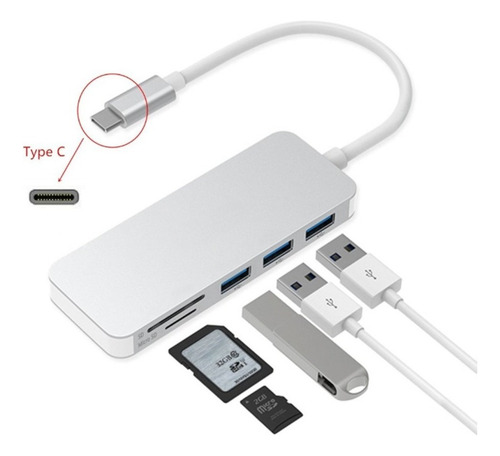 Adaptador Type C Tipo C 3 X Usb 3.0, Tf, Micro Sd 5en1