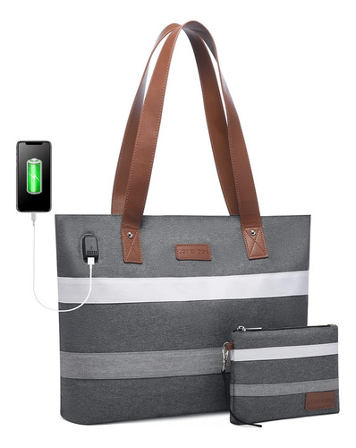 Imagen 7 de 7 de Bolsa Mujer De Lona Casual Ligera Para Laptop Y Cargador Cel