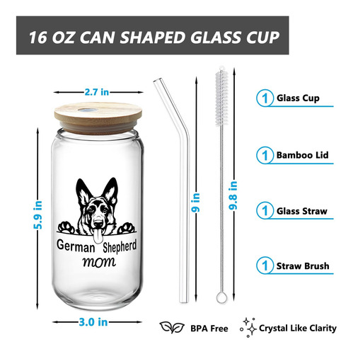 Fenmshairy Alemana Pastor Mamá Bebiendo Copa De Vidrio 16 Oz