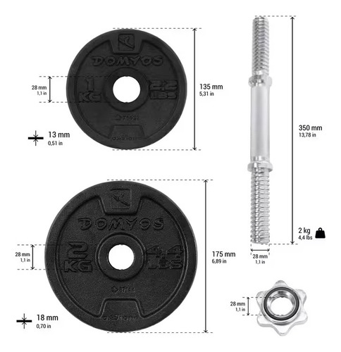 Kit Mancuernas Roscadas 20kg 28mm Cross Training Domyos