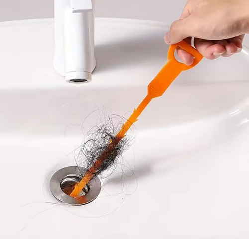 Cepillo Para Lavabo O Taza De Baño Destapa Caño 3 Pzas. Naranja