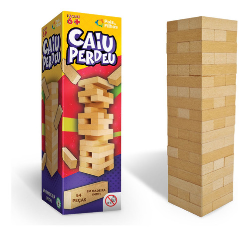 Jogo Caiu Perdeu Torre De Madeira Jenga Pais & Filhos 54 Pçs