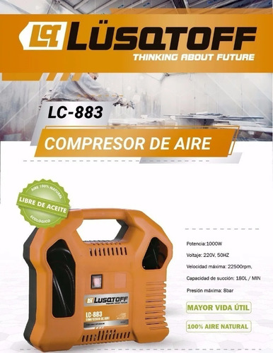 Compresor de aire mini eléctrico portátil Lüsqtoff LC-883 monofásico 180L 0.33hp 220V 50Hz naranja/negro