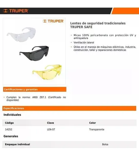Gafas Lentes De Seguridad Truper 14252