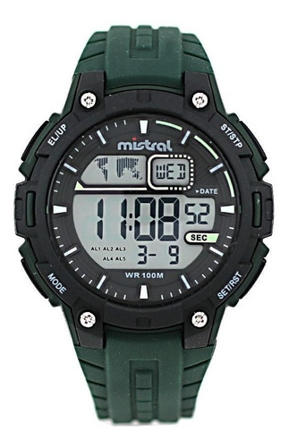Reloj Mistral Hombre Deportivo Gdx-daq-03 Silicona 100m Color de la malla Verde Color del bisel Negro
