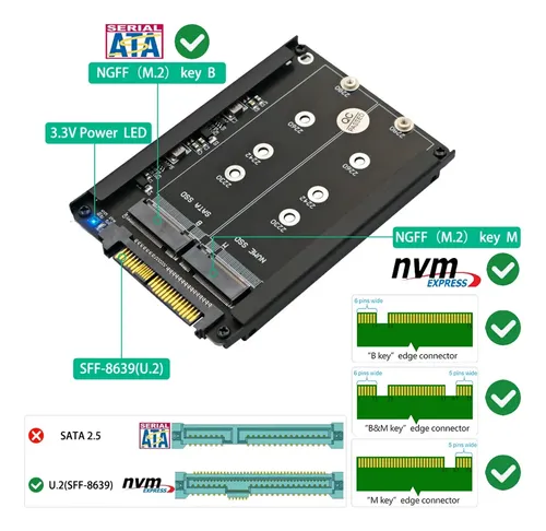Ssd Nvme M.2 2 Em 1 E Ssd De Chave B/b & M Para Sff-8639 U.2 Preto