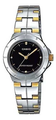 Reloj Casio De Dama Modelo Ltp-1242 Carátula Negra Color de la correa Gris Color del bisel Gris Color del fondo Negro