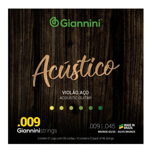 Encordoamento Violão Giannini Acústico 0.09 Jg Cordas