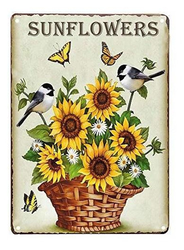 Señales - Tisoso Sunflowers Butterfly And Birds Retro Vintag