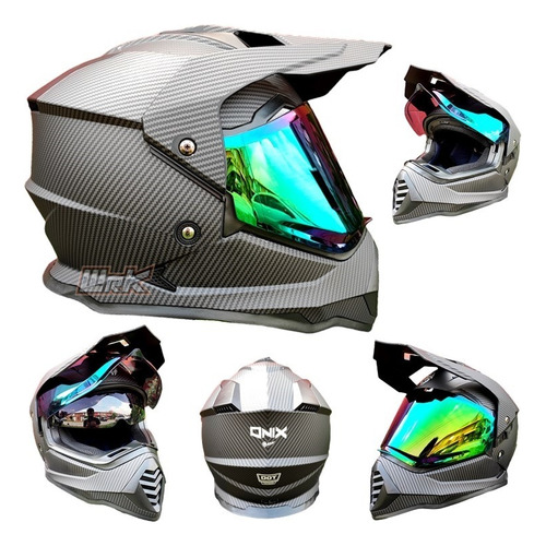 Casco Para Moto Negro Fibra De Carbono Cross Kov Onix Duke