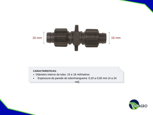 Imagem 2 de 4 de Emenda União Para Mangueira De Gotejamento 16 Mm - 10 Unid.