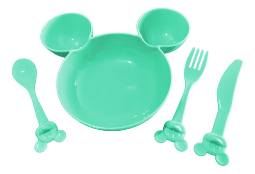 Cubiertos + Plato Infantil Bebes Kit Alimentación Mickey