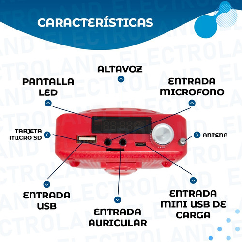 Imagen 5 de 10 de Parlante Bluetooth Portátil Radio Sd Megáfono 5w