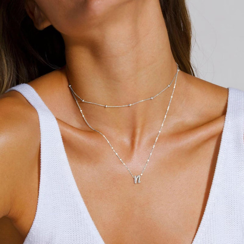 Yoosteel Collares Con Inicial En Capas Para Mujer, Chapado E