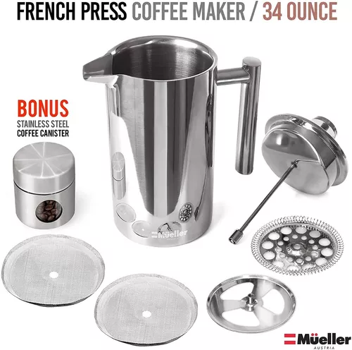 Mixpresso Cafetera de prensa francesa de acero inoxidable, 27 onzas, 27.1  fl oz, prensa de café con aislamiento de metal de doble pared y cafetera de