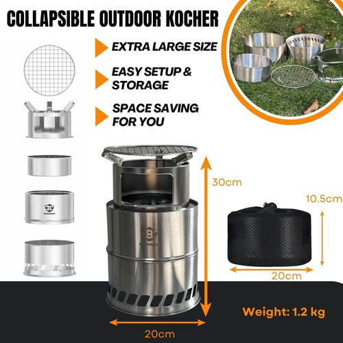 Estufa De Leña Portátil Extragrande Para Campamento Sin Humo