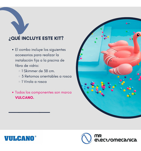 Kit Vulcano Instalación Piscina Plastico Skimmer Ancho 38cm