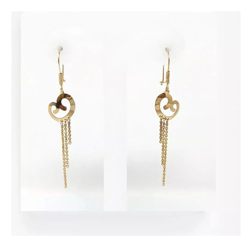 Aretes Largos En Oro Amarillo De 10k De Corazón
