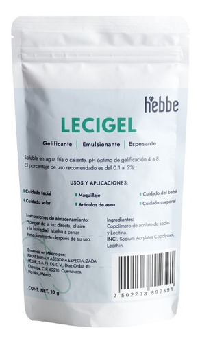 Imagen 1 de 10 de Lecigel Gelificante Espesante 10g (serum, Cremas En Gel)