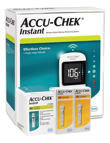 Accu-chek Glucómetro Instant Con 50 Tiras Y 50 Lancetas