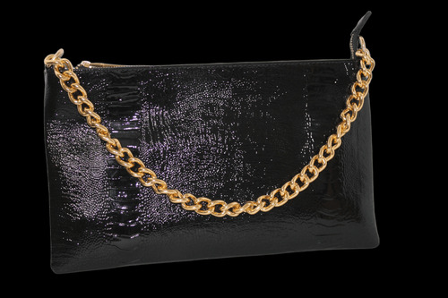 Cartera Mujer Muñequera Piel Charol Cadena Dorada Dama