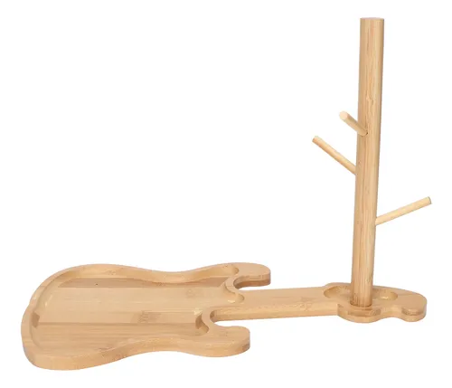 Jewelry Key Storage Rack Tray Wood Modern Guitar Shaped Base