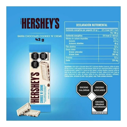 11 Pzas Chocolate Blanco Hershey's Cookies And Creme 43 G
